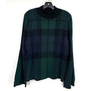 Ann Taylor Sweater Plaid Blackwatch Flare Sleeve Mock Neck Wool